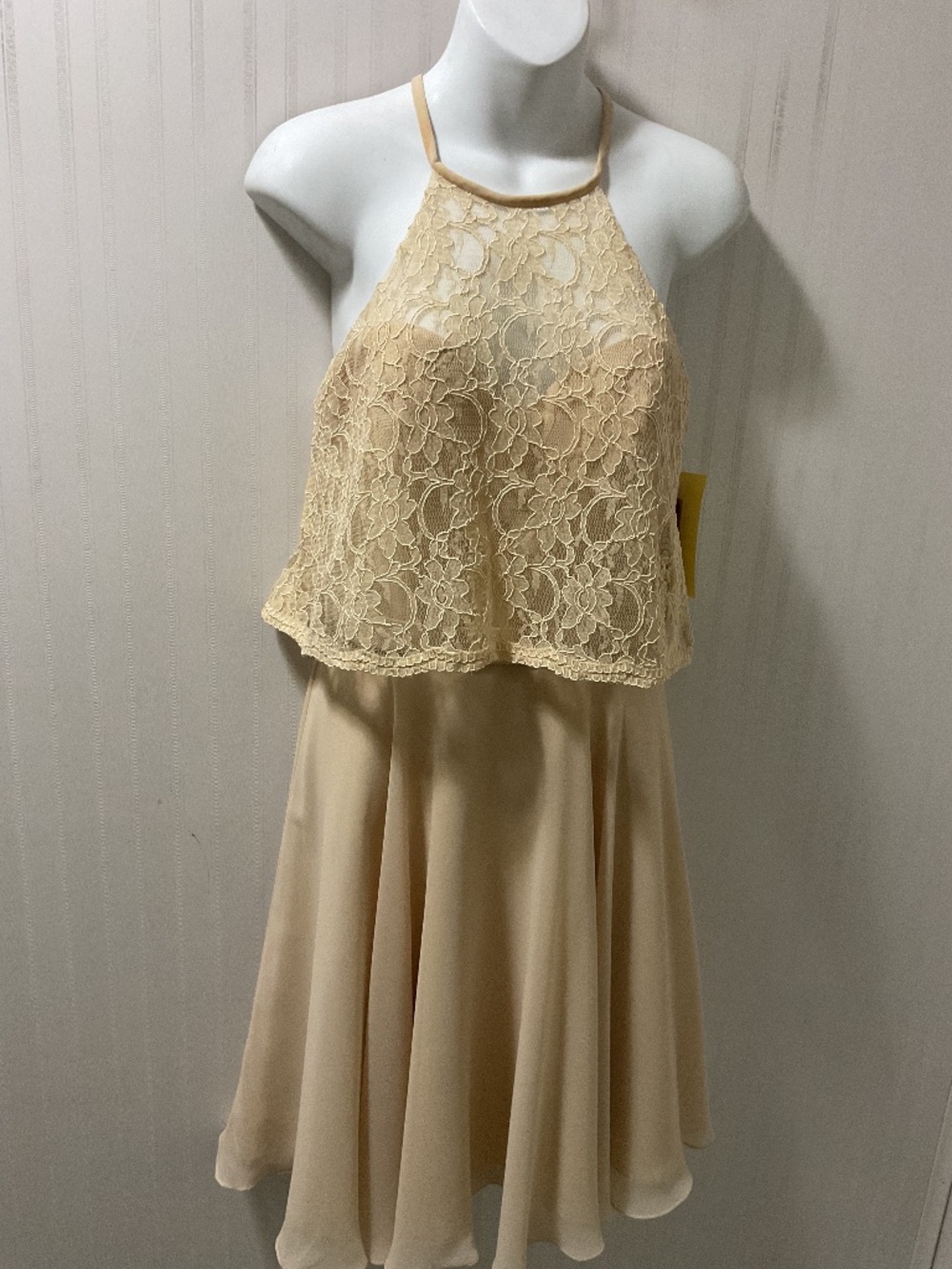 MORI LEE CHAMPAGNE LACE/CHIFFON DRESS SIZE 8